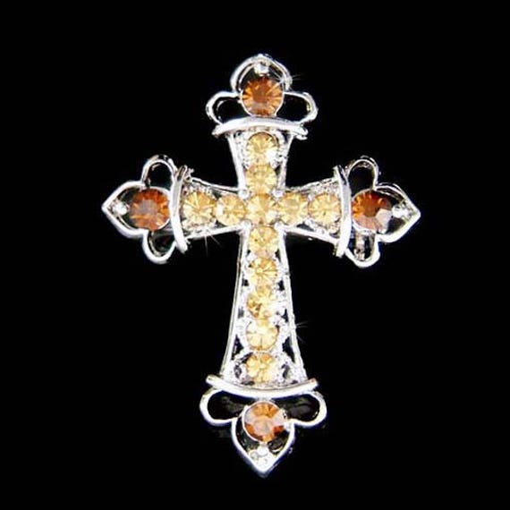 Swarovski Crystal Brown CROSS God Lord Jesus Christ Christening