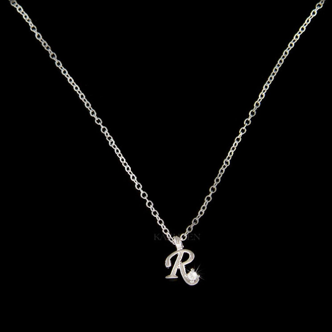 Letter R Initial Dainty Delicate Simple Cubic Zirconia CZ Charm Chain ...