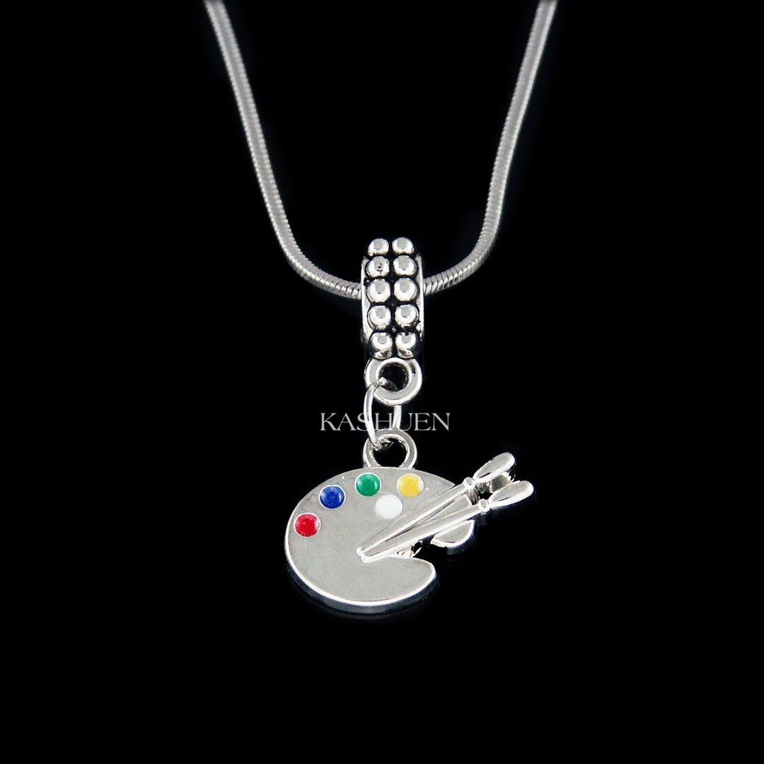 Dainty Rainbow Artist Painter Palette Painting Paint Brush Necklace