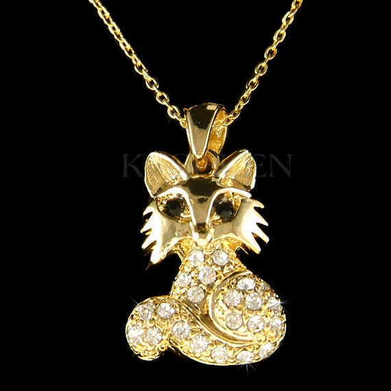Swarovski Crystal Cute Fox Wildlife Animal Lover Charm Gold Tone Chain Necklace Jewelry Adorable BFF Bestie Christmas Best Friend Gift New Etsy Canada