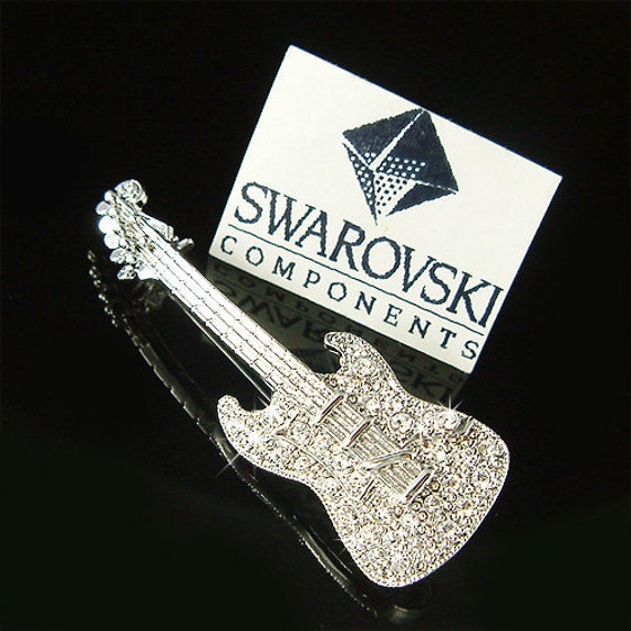 Swarovski Crystal Music Rock Electric GUITAR Bass Band Pin Brooch