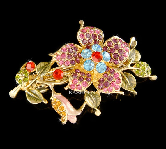 Sparkling Floral Crystal Barrette Amazon.com : Aimimier Bridal Crystal Flower Hair Clip  main image 2