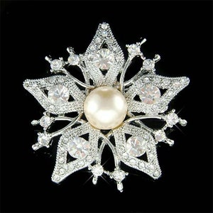 Swarovski Crystal Starburst Pearl Bridal Wedding Sash Bouquet Focal Pin Brooch Jewelry Prom Dress Goddess Mother&#39;s Day Christmas Gift New