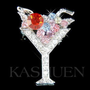 Swarovski Crystal Martini Bicchiere da cocktail Olive Party Drink Dopo il lavoro Happy Hour Spilla Gioielli Migliore amico Boss Moglie Regalo per la festa della mamma