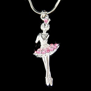 Pink Swarovski Crystal BALLERINA Crown Ballet Dance dancing Pendant Necklace Christmas Best Friend Gift New 4 The Nutcracker Lover