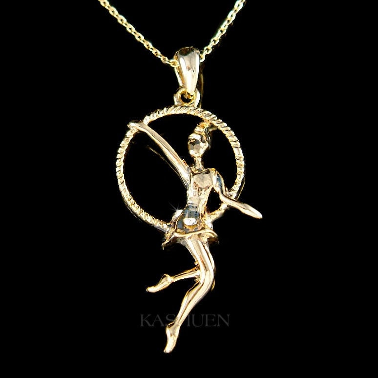 Swarovski Crystal Aerial Arts Hoop Circus Gymnastic Gymnast Acrobat Contortion Contortionist 14K Gold Filled Necklace Christmas Friends Gift