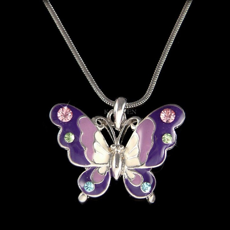 Swarovski Crystal Purple Butterfly Necklace, Beautiful Christmas Gift, Remembrance Jewelry, 20th 30th 40th 50th 60 Birthday Gifts for Women Purple