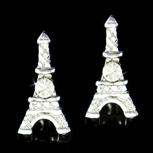 Dainty Swarovski Crystal Eiffel Tower Paris France Honeymoon Stud Pierced Earrings Jewelry Best Friends BFF Birthday Mother's Day Gift Xmas