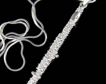 Swarovski Crystal Long Flute Necklace Woodwind Instrument Charm Pendant Music Musical Musician Classy Jewelry Christmas 40th Birthday Gifts