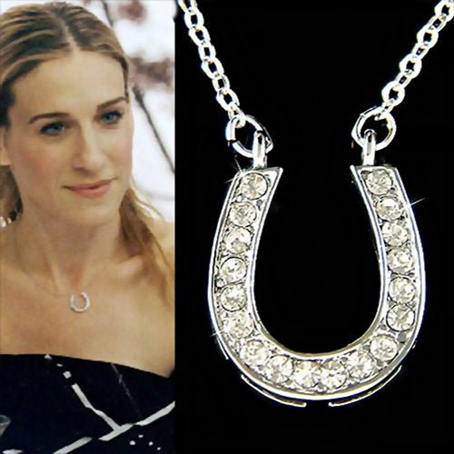 Swarovski Crystal Lucky Horseshoe Necklace Western Sterling Silver