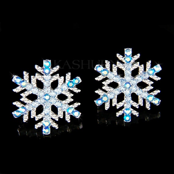 Swarovski Crystal Ice Blue SNOWFLAKE Titanium Earrings Snow Flake 