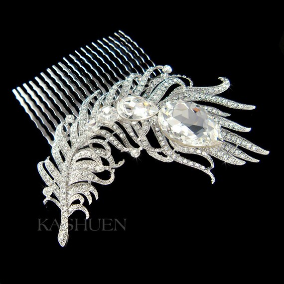 Swarovski Crystal feather bridal hair comb Rapture Small Crystal Wedding Hair Comb main image 3