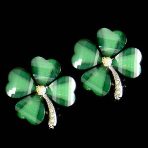 Swarovski Crystal Huge St Patrick&#39;s Day Patty&#39;s Paddy&#39;s Lucky 4 Four Leaf CLOVER SHAMROCK Stud Earrings Statement Jewelry Christmas Gift