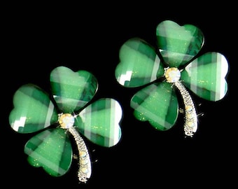 Swarovski Crystal Huge St Patrick's Day Patty's Paddy's Lucky 4 Four Leaf CLOVER SHAMROCK Stud Earrings Statement Jewelry Christmas Gift