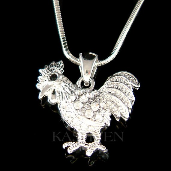 Collier coq en cristal de Swarovski coq coq poulet Nouvel an