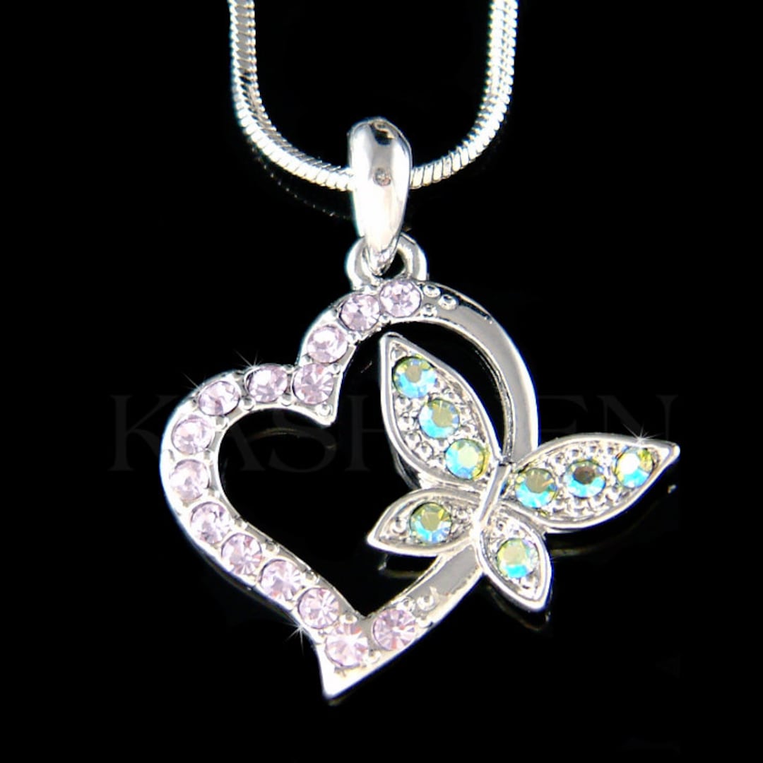 Elegant Butterfly Pendant With Green Teal and Purple Swarovski Crystals Sparkling Fashion Blue Butterfly Rhinestone Crystal Pendant  main image 2
