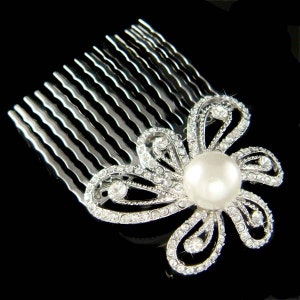 Swarovski Crystal Pearl Flower Floral Bridal Wedding Hair Comb Head Piece Fascinator Jewelry - Ready to Ship