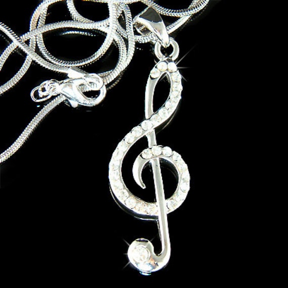 New Love Heart Treble Clef Music Note Elegant Silver Plated Pendant Necklace UK