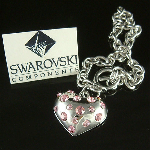Swarovski Crystal Pink Puffy Love Heart Valentine Lover Cute Charm