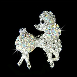 Swarovski Crystal AB French White POODLE DOG Puppy Pet Lover Animal Cute Pin Brooch Jewelry Mothers Day Christmas Best Friend Birthday Gift