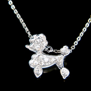 Swarovski Crystal Tiny Dainty Toy Poodle Dog puppy Girls Jewelry Sterling Silver Chain Necklace Christmas Best Friend 16 18th Birthday Gifts