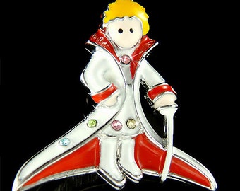 Swarovski Crystal The Little Prince Brooch, France Le Petit Prince Enamel Painted Rare Story Book Fairy Tale Unisex Boys Girls Men Women Pin