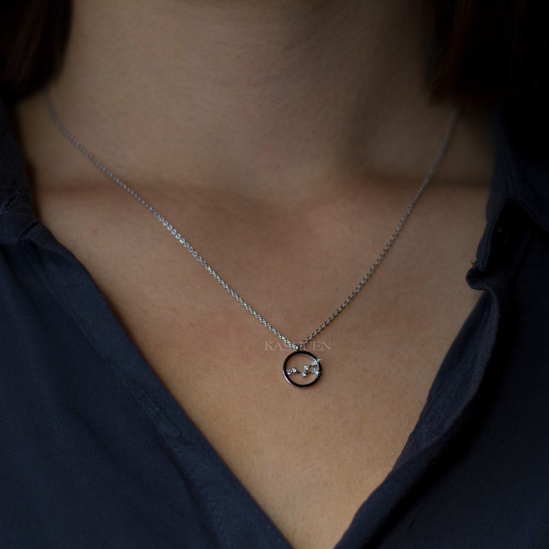 Dainty Constellation Necklace Cubic Zirconia Diamonds Sterling Silver CZ Celestial Zodiac Layering Chain Bridesmaids Teenager Wife BFF Gift