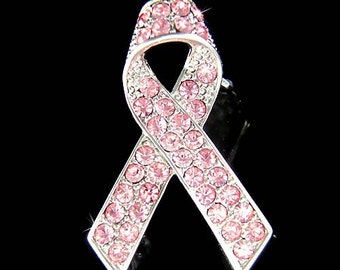 Swarovski Crystal Breast Cancer Awareness Pink Ribbon Brooch Pin Best Friends Family Members Mother Daughter Love Lost Support Jewelry Gifts