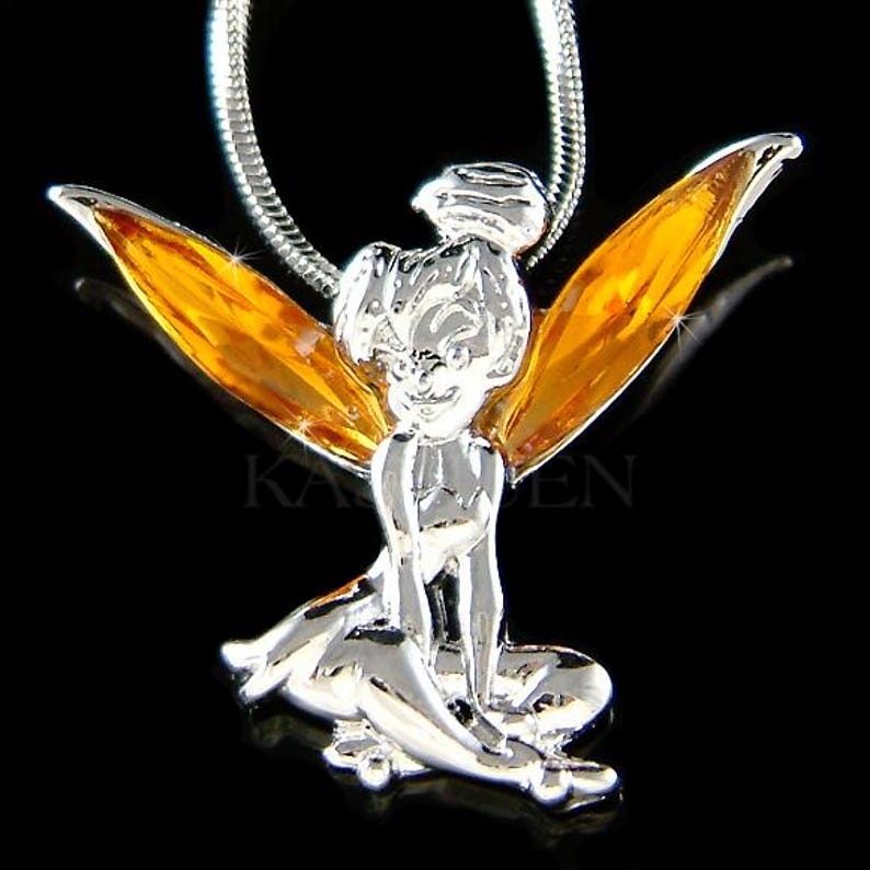 Collar de Campanilla verde con cristales Swarovski, colgante de hada dorada, dije de ángel mágico, joyería de fantasía, regalos de Navidad, 20, 30 y 40 cumpleaños. imagen 19