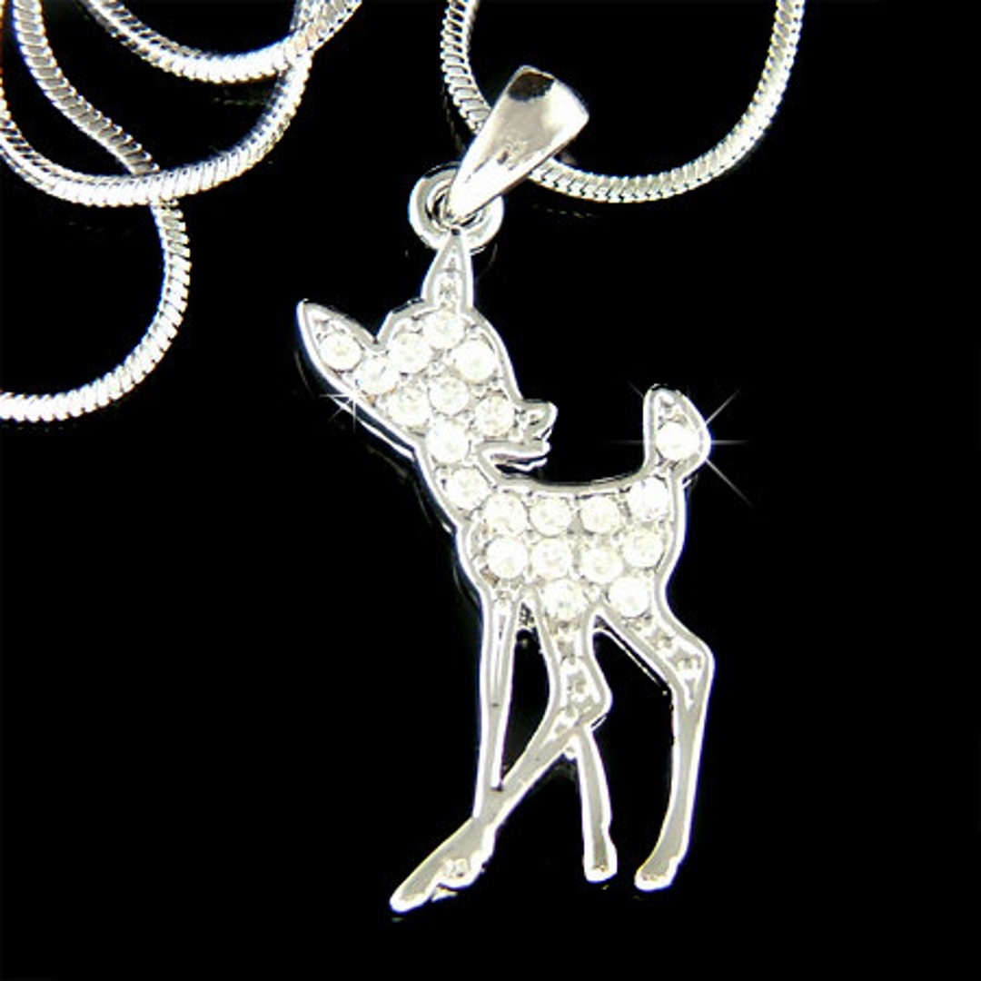 Swarovski Crystal Bambi Necklace, Deer Pendant, Animal Jewelry