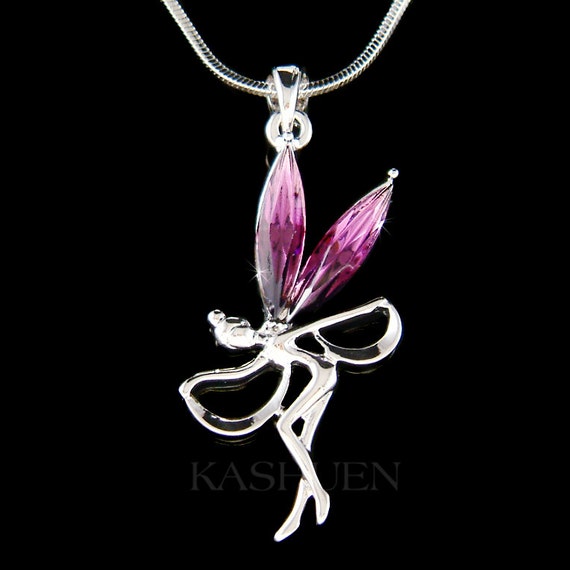 Swarovski Crystal Purple Fairy Pendant Dancing Angel Wings Dancer