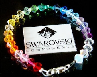 Swarovski Crystal RAINBOW CHAKRA SOLID Bracelet en argent sterling Love Right Gay Lesbian Pride Peace Cadeau de Noël Meilleurs amis Bijoux