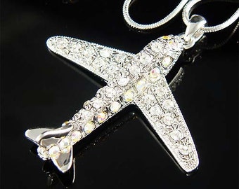 Swarovski Crystal Big aviation Pilot Miniature AIRPLANE Aircraft plane Travel Necklace Jewelry NEW Friends 40th 50th Birthday Christmas Gift