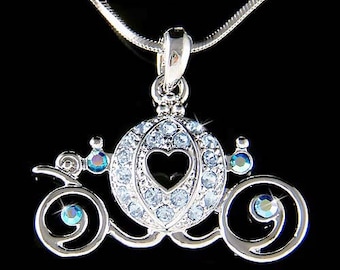 Collar de carruaje de calabaza de Cenicienta con cristales de Swarovski en azul, joyería nupcial de princesa, regalos de cumpleaños y Navidad para quinceañeras.