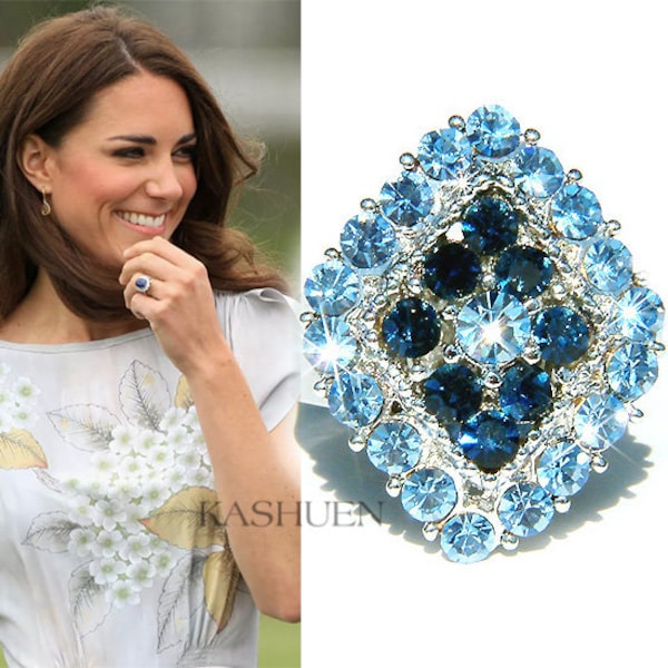 Swarovski Crystal Something Blue Diamond Shape Glamour Bling Celebrity Cocktail Réglable Déclaration Ring Party Christmas Friend Gift Nouveau