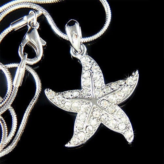 Swarovski Crystal STARFISH Necklace, Beach Bridal Jewelry, Wedding Marine  Sea Ocean Charm Pendant Chain Christmas Summer Vacation Gifts New