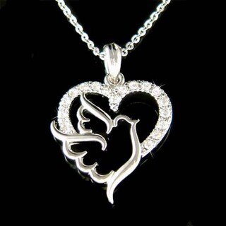 JERWLI Collana Colomba Della Pace In Argento 925 Con Zirconi - Ciondolo Piccione Ramo D'Ulivo, Gioiello Spirito Santo Per Donna