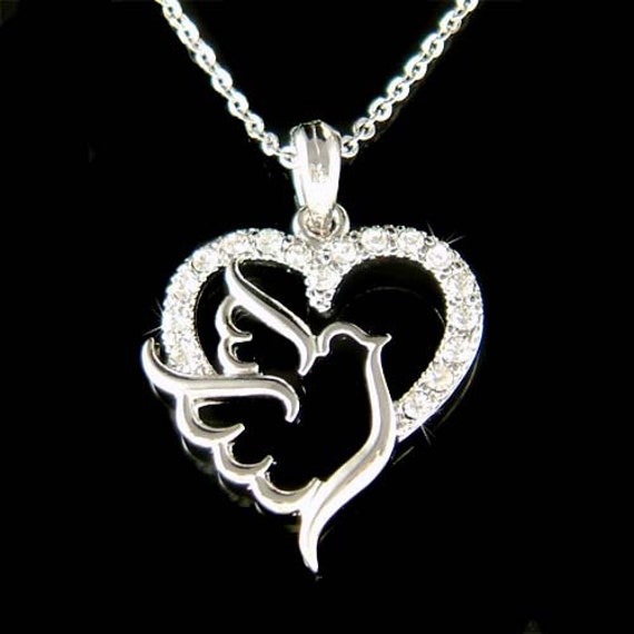 JERWLI Collana Colomba Della Pace In Argento 925 Con Zirconi - Ciondolo Piccione Ramo D'Ulivo, Gioiello Spirito Santo Per Donna