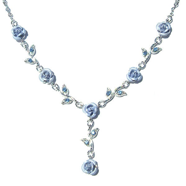 Swarovski Crystal Baby Blue Rose Flower Floral Charm Pendant Chain Necklace Christmas Best Friend Bridal Bridesmaid Jewelry Gift