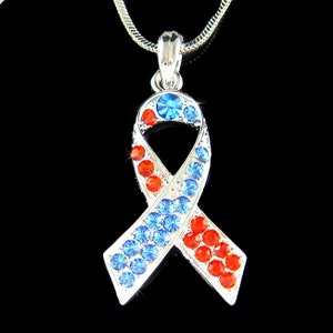 Swarovski Crystal Red Blue Support Congenital Heart Defect Pulmonary Embolism PE Awareness Disease Ribbon Necklace Fight CHD Birthday Gift