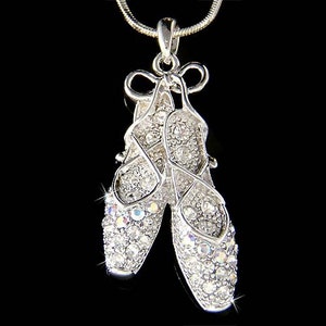 Clear Swarovski Crystal BALLERINA Slippers Ballet Dance Shoes Pendant Necklace Jewelry Best Friends Teacher Dancing Lover Christmas Gift New