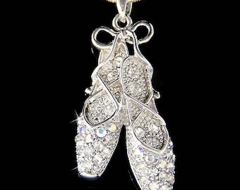 Clear Swarovski Crystal BALLERINA Slippers Ballet Dance Shoes Pendant Necklace Jewelry Best Friends Teacher Dancing Lover Christmas Gift New
