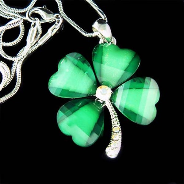 Swarovski Crystal Irish Saint Patrick's Paddy's Day Lucky Four Leaf CLOVER SHAMROCK Pendant Charm Chain Necklace Jewelry Jewellery New Gift