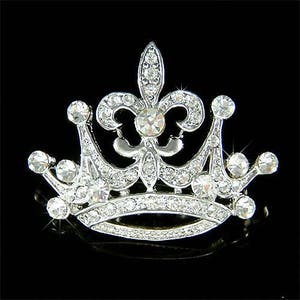 ? Parisian Fleur de Lis Crystal & Pearl Crown The Maguire Series – 3” x 8” Silver Round Crown - Alabama  main image 3