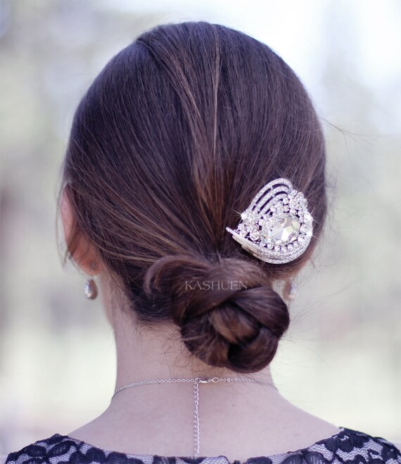 Swarovski Crystal Big Heart Bridal Hair Comb, Wedding Hair 