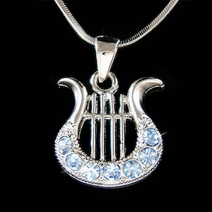 Blue Swarovski Crystal HARP Lyre Mythology Greek Myth music Musical Instrument Pendant Necklace Jewelry Girls Granddaughter Christmas Gift
