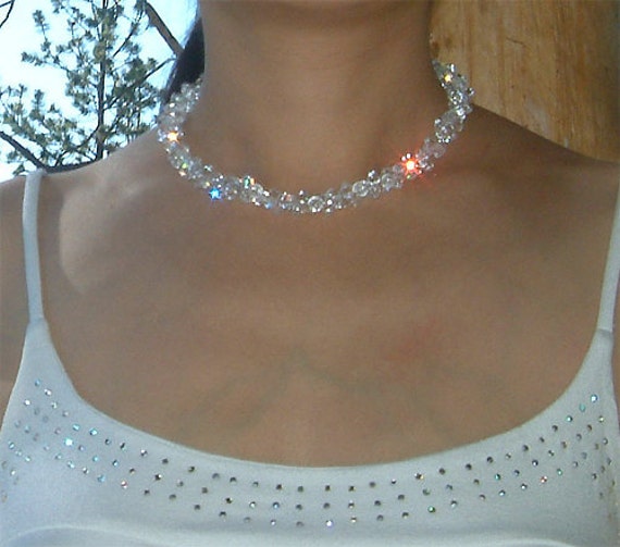 Swarovski Crystal Chunky Choker Sterling Silver Necklace Unique Modern  Bling Bridal Wedding Jewelry Engagement Breathtaking Birthday Gifts