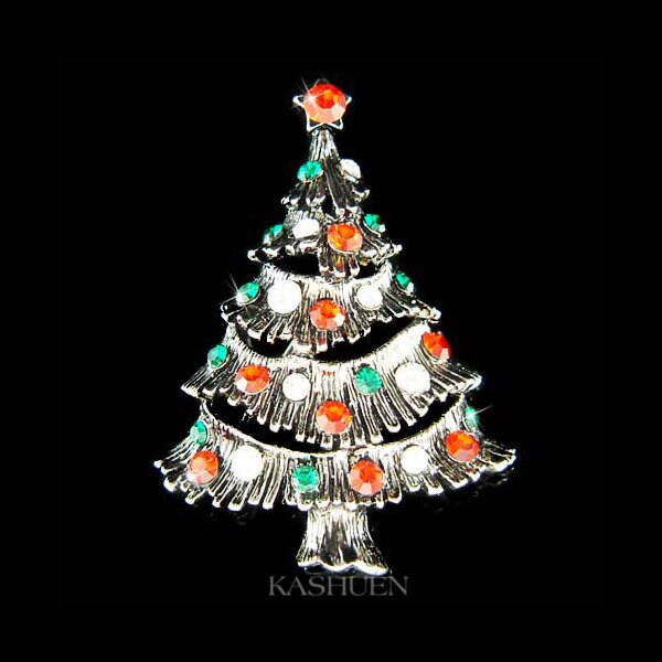 Spilla Natalizia FOCALOOK - Albero Di Natale In Oro E Cristalli