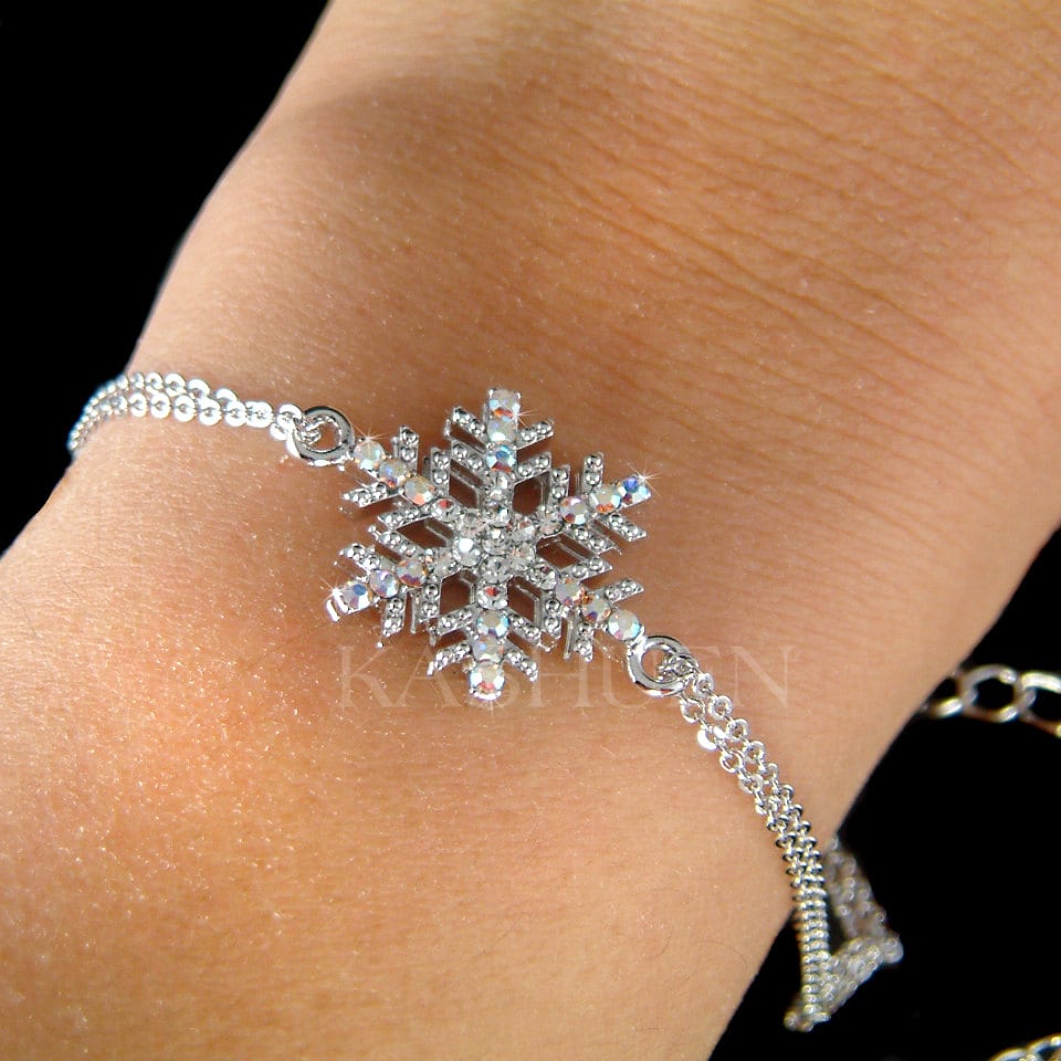 Swarovski Crystal Rhinestone Dainty SNOWFLAKE Bracelet Snow Flake Winter Holiday Christmas Double Chain Jewelry Best Friend Gifts New Bling