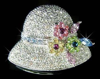 Ladies Hat Brooch,Rhinestone,Gift Idea,Mothers Day,Summers Day,Chic & Elegant